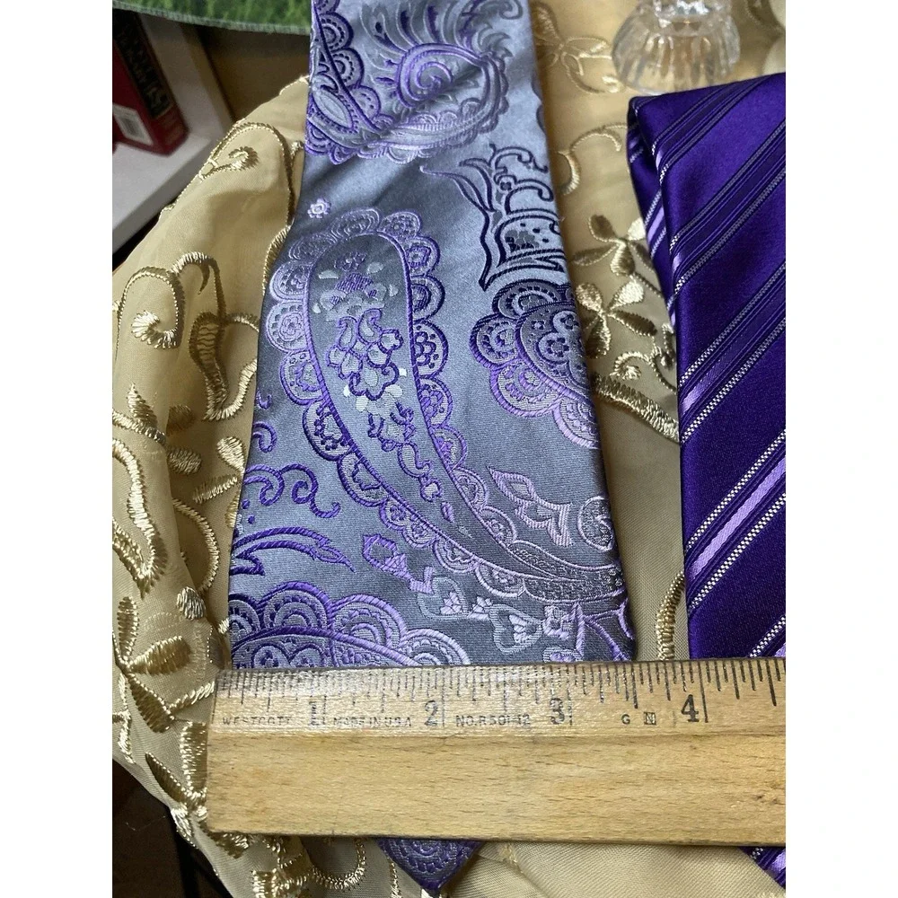 SEAN JOHN Purple‎ White Satin Stripes Silk Classic Tie Lot 2